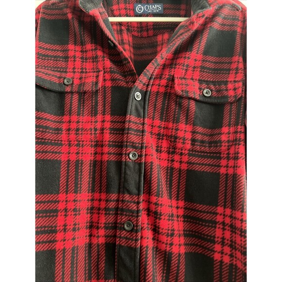 Chaps Men Shirt Jacket Flannel Red Black Buffalo Plaid Shacket Size L - Picture 5 of 5